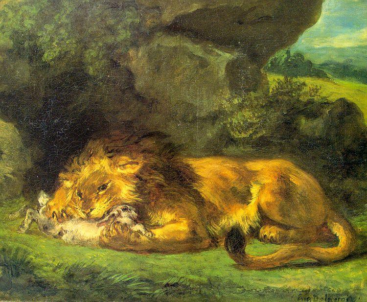 Eugene Delacroix Lion with a Rabbit